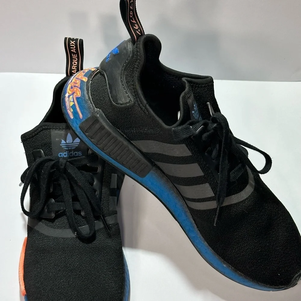 Adidas Men's Black Sneakers with Orange and Blue Accents
